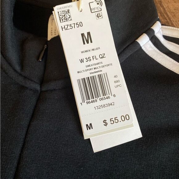 ADIDAS Crop Pullover NEW Zipper Black White Athleisure Medium Women’s - Picture 2 of 11